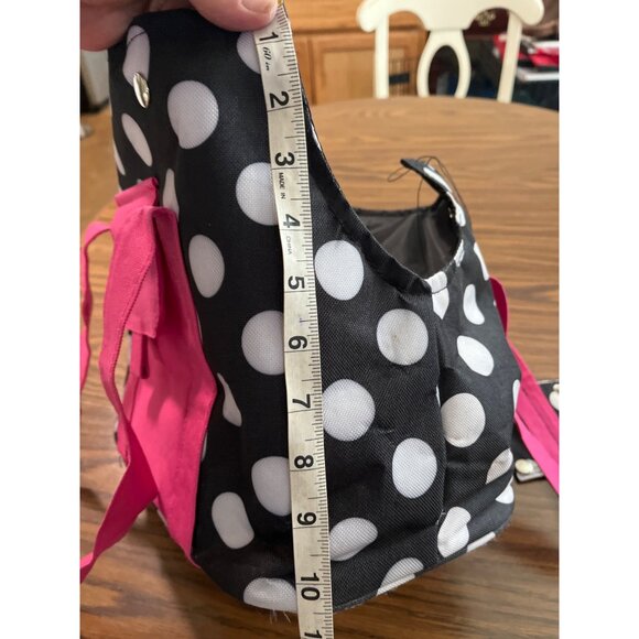 Blue white polka dotted bag with pink handles - Picture 7 of 13